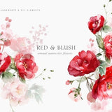 Watercolor Floral Clipart - Red and Blush Flowers - Floral Clipart - Wedding Clipart - Watercolor Flowers - Roses Clipart - Flowers Clipart