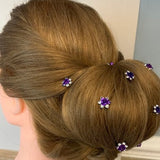 Purple bridal hairpins, wedding and occasions hair clips, hair jewellery, purple flower and silver hair pins , hair accessories
