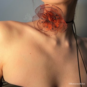 Handmade red hibiscus neck corsage with layered petals