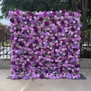 Periwinkle purple 5D flower wall backdrop fabric with dense layered blooms