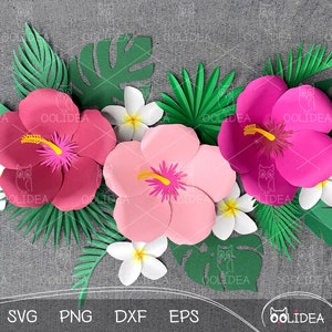 Tropical Flowers and Leaves SVG bundle 3 | Flower and Leaves SVG Templates | Paper Flower Cut Files for Cricut and Silhouette