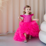 Ready To Ship, Hot Pink Birthday Baby Dress, Ombre Flower Girl Dress, Long Sweep Train, Size 9-12, Prom Gown, Delivery From USA