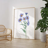 Watercolor Floral Art Print, Aster Flower Wall Art, September Birth Month Flower, Aster Watercolor Birthday Gift for Her, Birth Flower Print