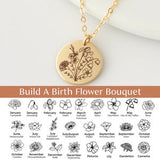 Mother's Day Gift For Mom, Combined Birth Flower Bouquet Necklace, Postpartum Gift, Birth Flower Necklace for Mom, Mother's Day Necklace