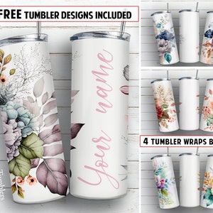 Set of floral watercolor skinny tumbler wrap designs