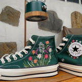 Midnight Converse Custom | Floral embroidery | Embroidered converse| Converse small flower | Wedding shoe |Embroidered Converse 1970s Shoes