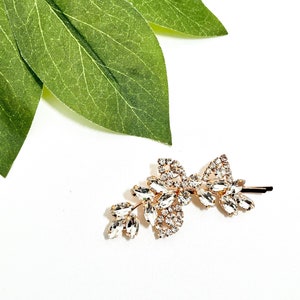 Rhinestone flower hair clip with two crystal blooms and metal barrette