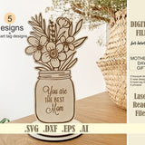 Laser Cut File Flower Bouquet with Stand SVG Glowforge Digital Download Engraved Florals MotherÕs day gift Standing Pot Flowers for Mom