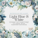 Light blue bouquets clipart, Baby Blue Flowers clipart, Dusty Blue Flowers PNG, Watercolor Floral ,Commercial Use, Digital clipart PNG
