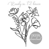 DIGITAL Custom family birth flower art bouquet, Custom birth month flower, Birth flower line art print, Minimalist design, Mother's Day gift