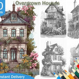 Garden Houses Coloring Book, Adults Teens Kids Instant Download, A4 Grayscale Coloring Book Coloring Pages, Printable PDF, Instant Delivery