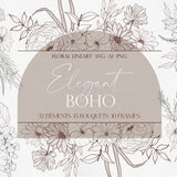 Elegant Boho Floral, Flower Line art, Flower SVG, Flower Logo, Flower clipart, Botanical art, Boho Flower, Wedding clipart