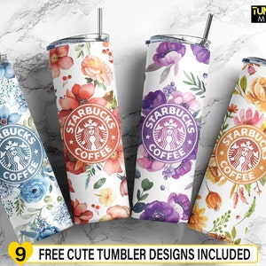 4 Colors Starbucks Tumbler Bundle, Floral Starbucks Tumbler 20 oz Skinny Tumbler Sublimation, Mama, Mom Flower Digital Download PNG