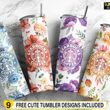 4 Colors Starbucks Tumbler Bundle, Floral Starbucks Tumbler 20 oz Skinny Tumbler Sublimation, Mama, Mom Flower Digital Download PNG