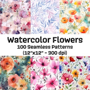 Watercolor floral seamless pattern paper with mixed flowers and leaves