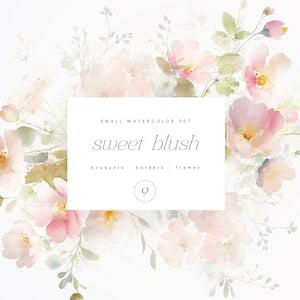 Watercolor floral clipart set with blush roses and soft green leaves