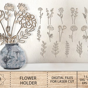Wooden laser-cut flower bouquet SVG bundle with floral wooden cutout designs