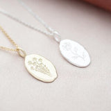 Sterling Silver Oval Birth Flower Personalised Necklace ¥ Floral Jewellery ¥ Gift For Her ¥ Wedding Gift ¥ Bloom Boutique