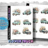 Flower Truck Sticker Sheets, 2 Sheet Bundle, Vintage Truck Stickers, Country Truck Sticker Pack, Blue Truck Planner Sticker, (a263)