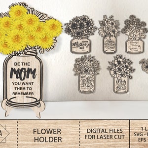 Mother's Day vase flower holder SVG set with cutout text and flower designs
