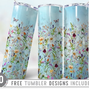 Floral and butterfly skinny tumbler sublimation design on tapered straight tumbler template
