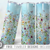 20oz Wild Flower Skinny Tumbler Sublimation Png, Roses, Flowers, Groovy, Boho, Floral , Sublimation,Png,Straight &Tapered Tumbler Png Design