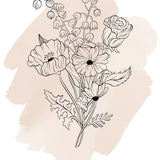 Mothers day gift, CUSTOM BIRTH FLOWER Art, Personalised Gift, Birth Flower Drawing, Line Drawing, Watercolour Flower, birth flower tattoo