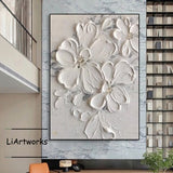 3D White Flower Texture Painting,White Flower Abstract Wall Art,Flower Acrylic Painting,Palette Knife Painting,Modern Floral Wall Art Decor