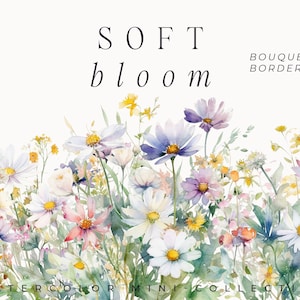 Watercolor floral bouquet clipart with daisies, lavender, and small spring flowers