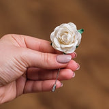 Ivory Lapel Pin, Off White Rose Pin, Suit Accessories for Men, Flower Lapel Pin, Deco Style Rose Brooch, Wedding Boutonniere, Stick Pin Rose