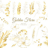 Golden _lipart, golden leaves, design elements, gold botanical clipart, golden floral bouquets, wedding decor