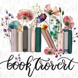 Booktrovert Png for Sublimation, Book Wildflowers Png Digital Download, Flowers Books for Book Lover, Floral With Saying Sublimation Designs