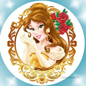 Round cartoon princess floral backdrop cover with illustrated princess portrait