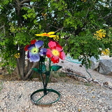 Handcrafted Vibrant Small Metal Flower Bouquet Yard Art Metal Landscape Flowers