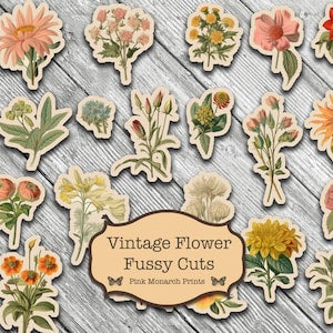 Vintage flower fussy cut shapes, layered floral paper die-cuts for scrapbooking