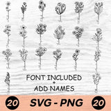Birth Month flowers Svg Png, Birth Flowers name svg, png, Flower bouquet Svg, Birth Sign Svg, Family Name Sign Svg, Instant Download