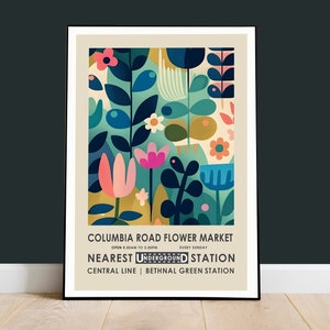 Floral market print poster with colorful botanical collage and caption text in a white frame