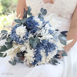 Bouquet SAINT-FLORENT hydrangea and eucalyptus dusty blue and white, preserved flower arrangement for decoration or boho bridal bouquet