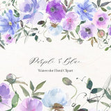Purple Blue Clipart, Watercolor Floral Set, Garden Flowers Clipart, Purple And Blue Watercolor Flowers, PNG, Wedding DIY Invitations