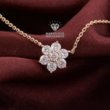 Unique Flower Style Cluster Set Bridal Necklace With Cable Chain, Dainty Round Cut Moissanite Designer Pendant, Birthday Gift For Girlfriend