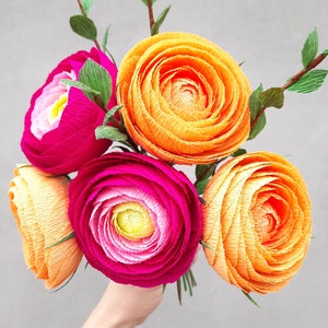 Ranunculus paper flowers, Fake flower bouquet, Artificial floral centerpiece, Mothers Day flowers, Anniversary flower