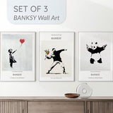 BANKSY Digital Wall Art Set of 3 | Girl with Balloon Flower Thrower Panda with Guns | Wall Stencil Art Museum Exhibition Poster | PRINTABLE