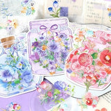 30pcs Purple Blue Pink Flower Sticker, Flower Bullet Journal Sticker Planner Sticker Water Resistant Scrapbook Gift Decoration Envelope Seal
