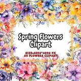 Watercolor Spring Flower Clipart - Bright and Colorful Floral Digital Art - Bouquets, Wreaths, and Individual Elements - Commercial Use PNG