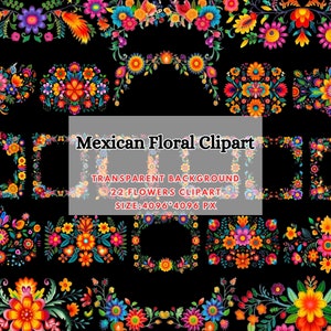 Watercolor Mexican floral wreath clipart with vibrant multicolor flowers and leaf border