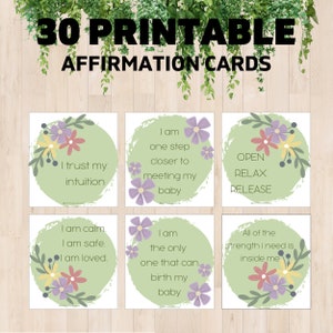 Printable birth affirmation cards set, floral pastel designs with positive quote panels
