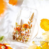 Marigold Pressed flower phone case for iPhone 15 14 13 12 11 pro max X case, Samsung Galaxy S23 S24 Ultra case, Google Pixel 6 7 8 pro case