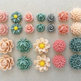 24 pcs Resin Flower Cabochons Assorted Sizes Sampler Pack - Elegant Pastel Colors