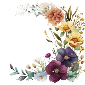 67 Watercolor Floral Borders , Wild Floral Clipart, High Quality PNG, Card Making, Digital Planner, Floral Borders