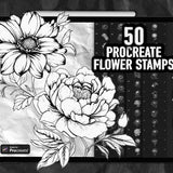 Procreate flower stamps | Procreate tattoo brushes | Procreate peonies stamps | Procreate brushes tattoo | Roses Procreate flower tattoo